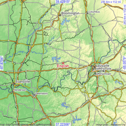 Topographic map of English