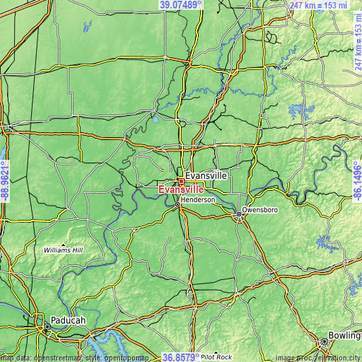 Topographic map of Evansville
