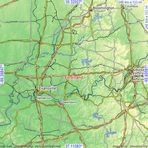 Topographic map of Ferdinand