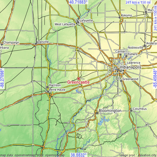 Topographic map of Greencastle