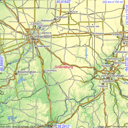 Topographic map of Greensburg