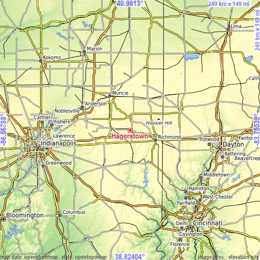 Topographic map of Hagerstown