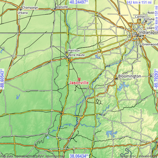 Topographic map of Jasonville