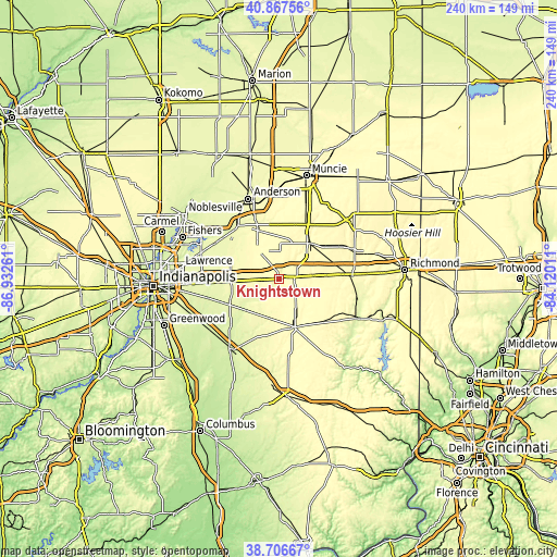 Topographic map of Knightstown