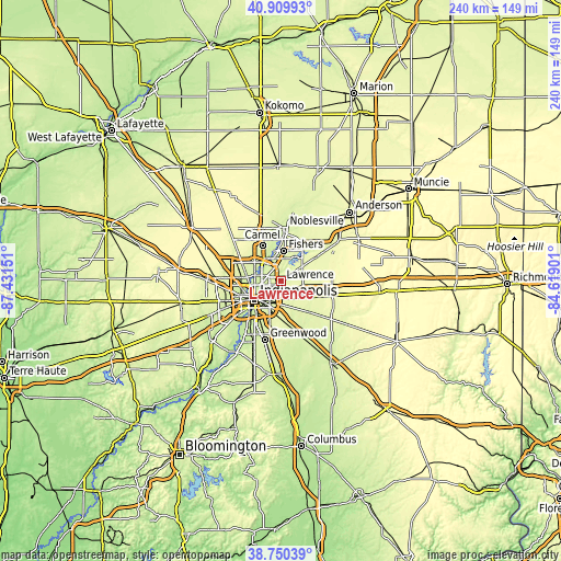 Topographic map of Lawrence