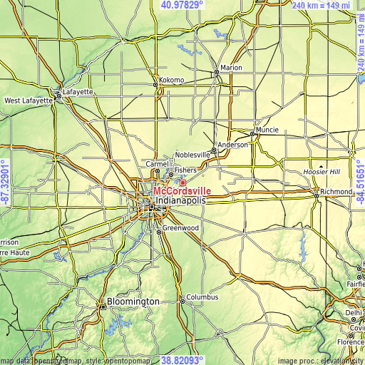 Topographic map of McCordsville
