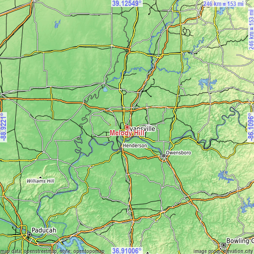 Topographic map of Melody Hill