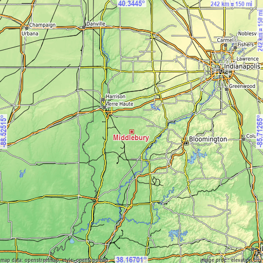 Topographic map of Middlebury