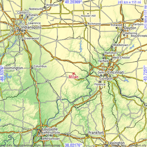 Topographic map of Milan