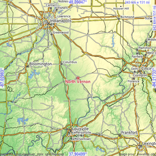 Topographic map of North Vernon