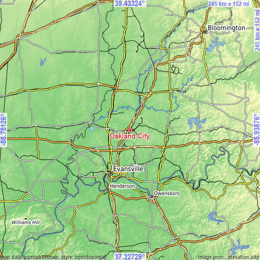 Topographic map of Oakland City