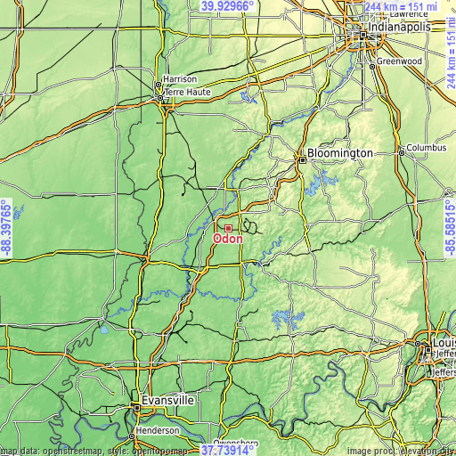 Topographic map of Odon