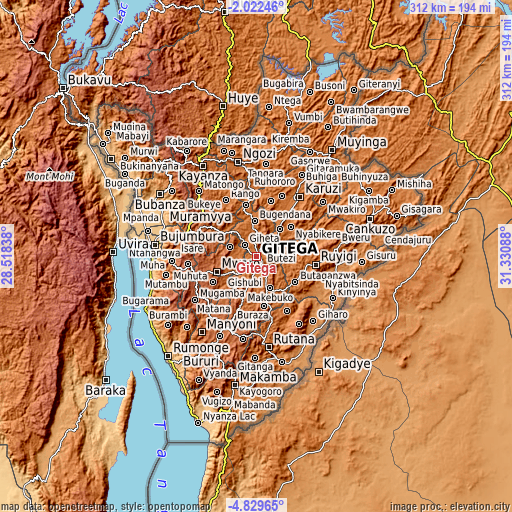 Topographic map of Gitega
