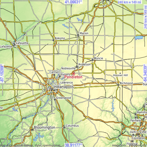 Topographic map of Pendleton