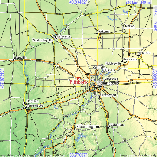 Topographic map of Pittsboro