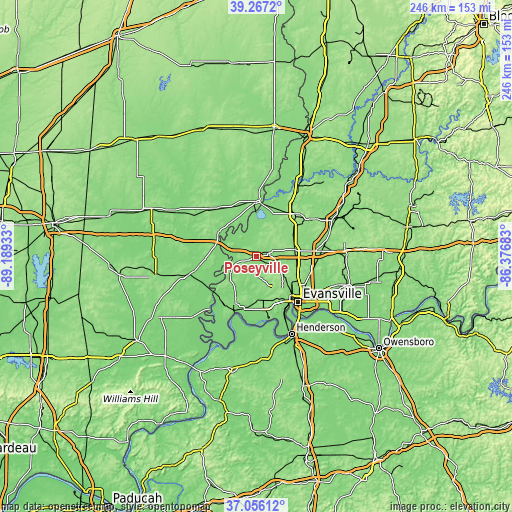 Topographic map of Poseyville