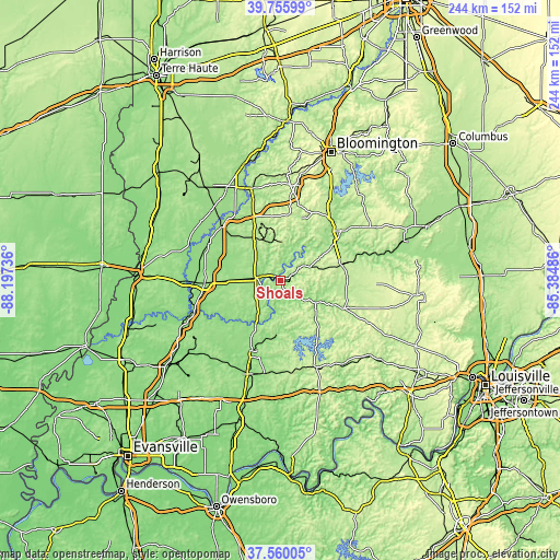 Topographic map of Shoals