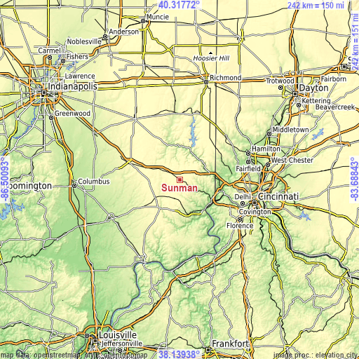 Topographic map of Sunman