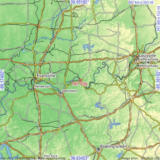 Topographic map of Tell City