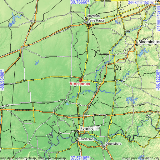 Topographic map of Vincennes