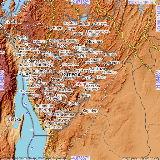 Topographic map of Ruyigi