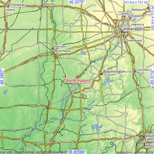 Topographic map of Worthington