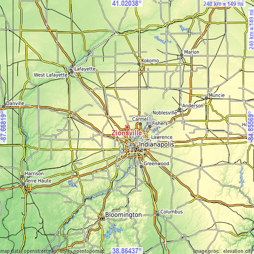 Topographic map of Zionsville