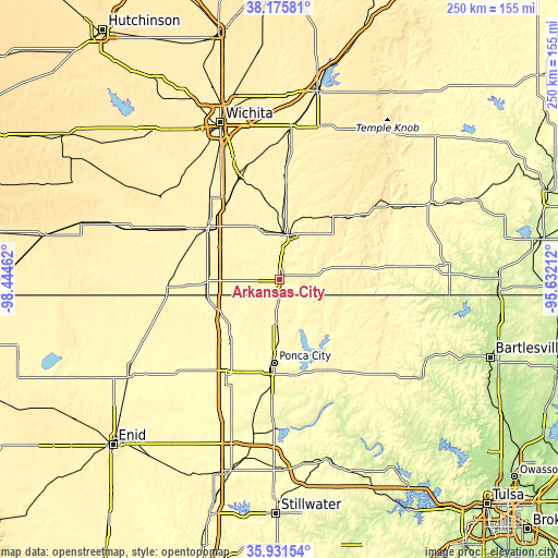 Topographic map of Arkansas City