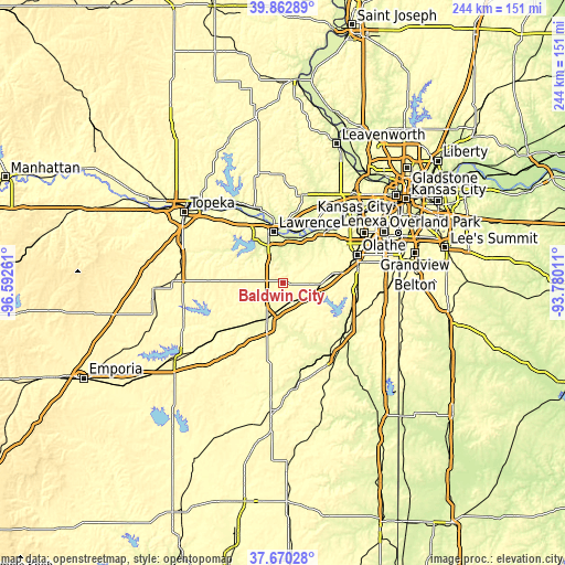 Topographic map of Baldwin City