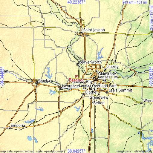 Topographic map of Basehor