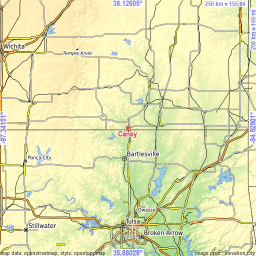 Topographic map of Caney