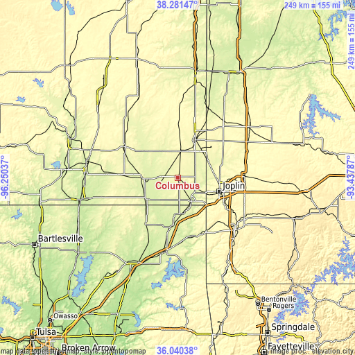 Topographic map of Columbus