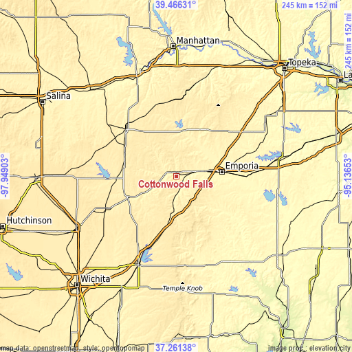 Topographic map of Cottonwood Falls