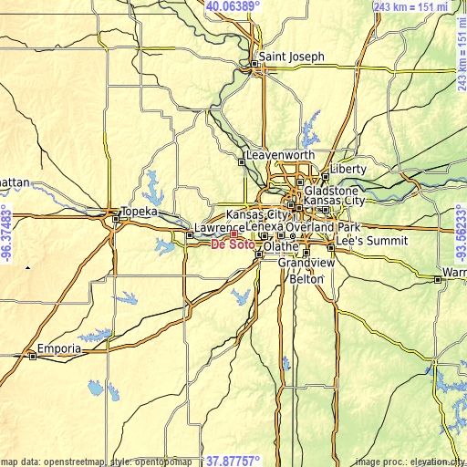 Topographic map of De Soto