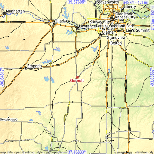 Topographic map of Garnett