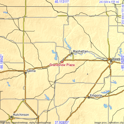 Topographic map of Grandview Plaza