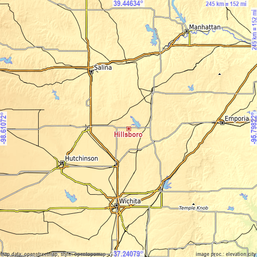 Topographic map of Hillsboro