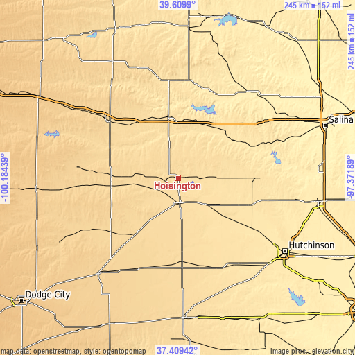 Topographic map of Hoisington