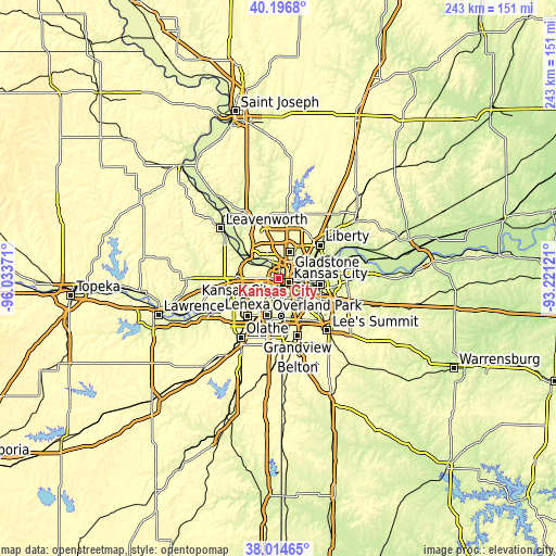 Topographic map of Kansas City