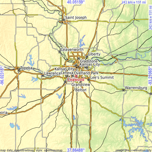 Topographic map of Leawood