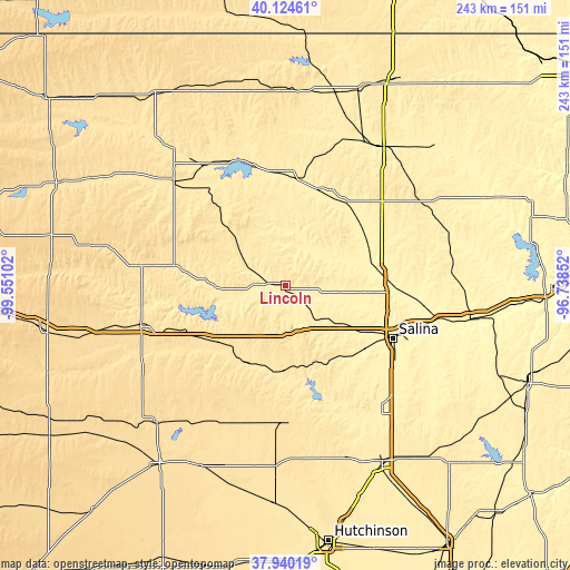 Topographic map of Lincoln
