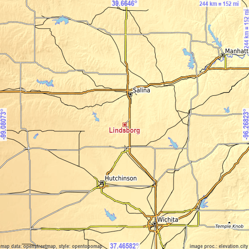 Topographic map of Lindsborg