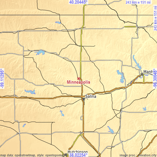 Topographic map of Minneapolis