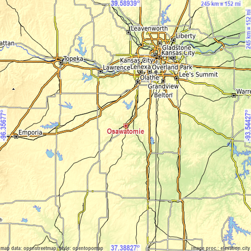 Topographic map of Osawatomie