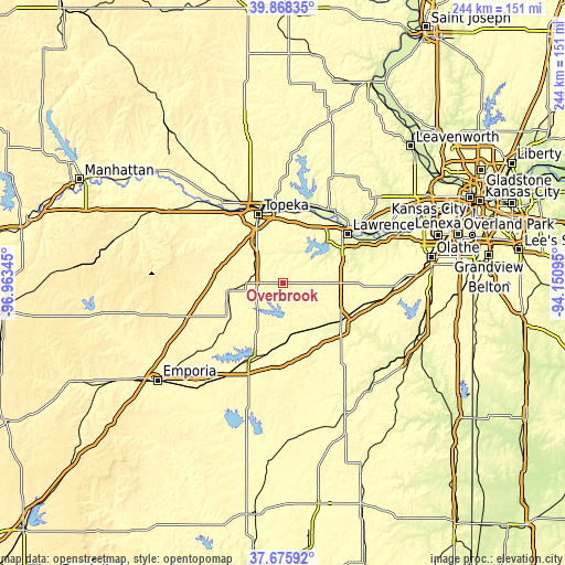 Topographic map of Overbrook