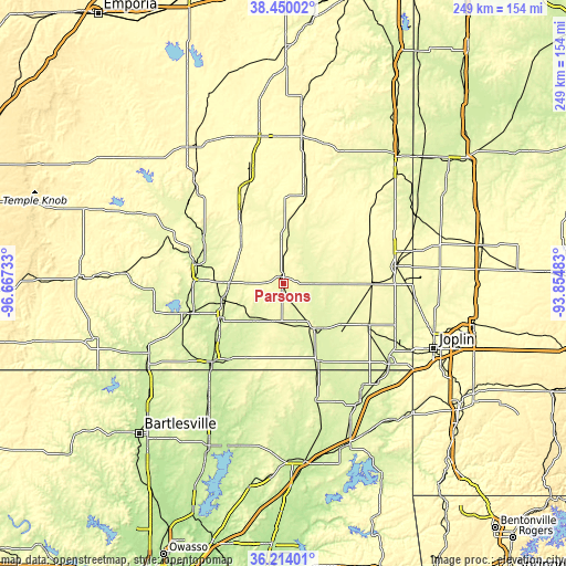 Topographic map of Parsons