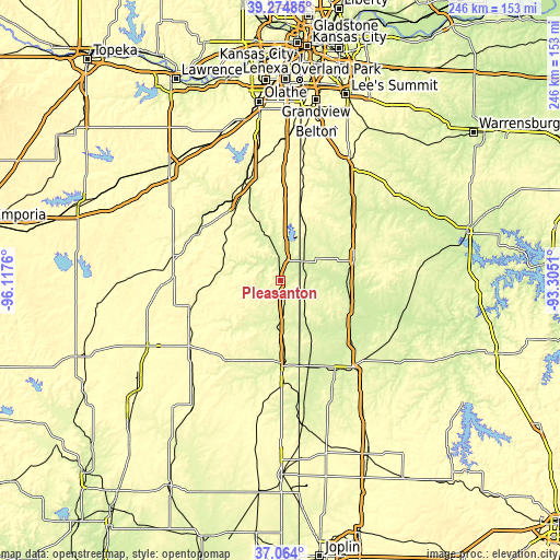 Topographic map of Pleasanton