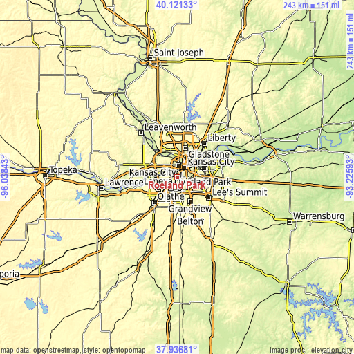 Topographic map of Roeland Park