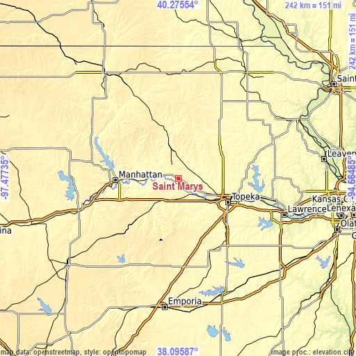 Topographic map of Saint Marys