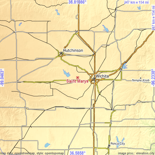 Topographic map of Saint Marys